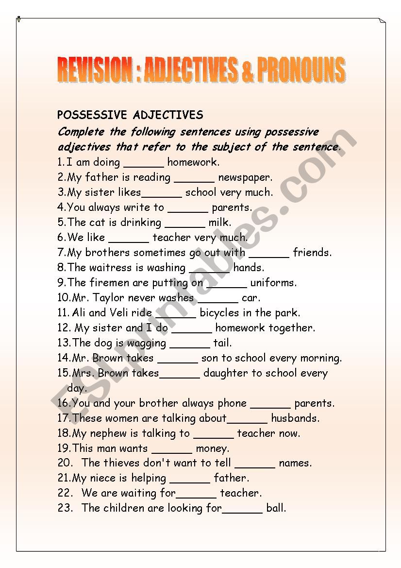 REVISION ADJETIVES AND PRONOUNS 