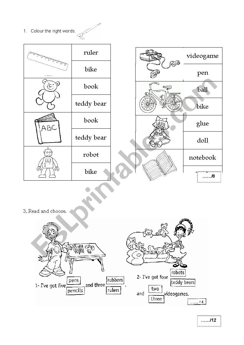 Toys worksheet