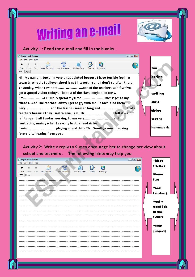 writing an e-mail worksheet