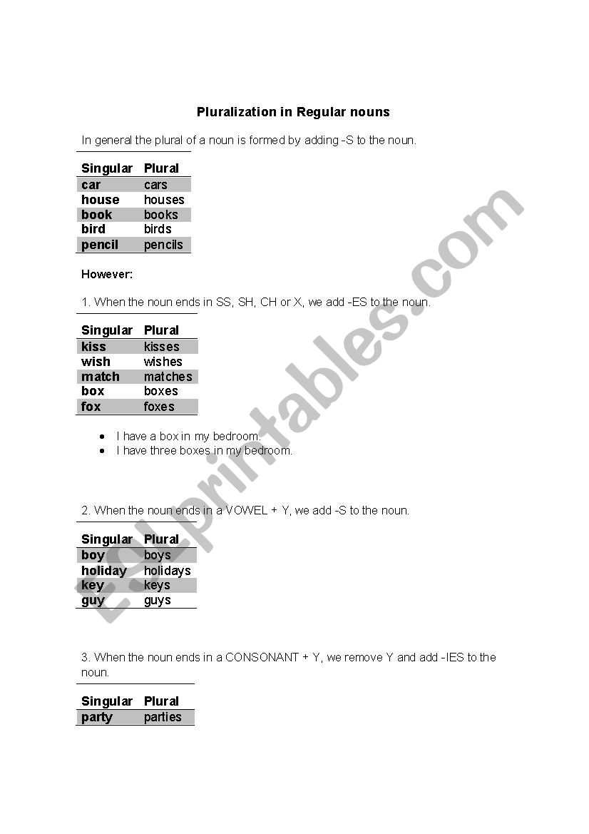 Pluralization of nouns worksheet