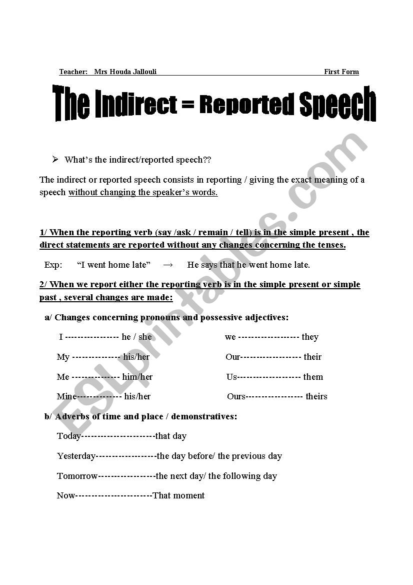 The Reported Speech worksheet