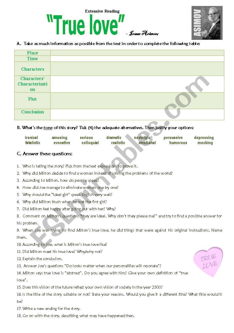 True love by Isaac Asimov  worksheet