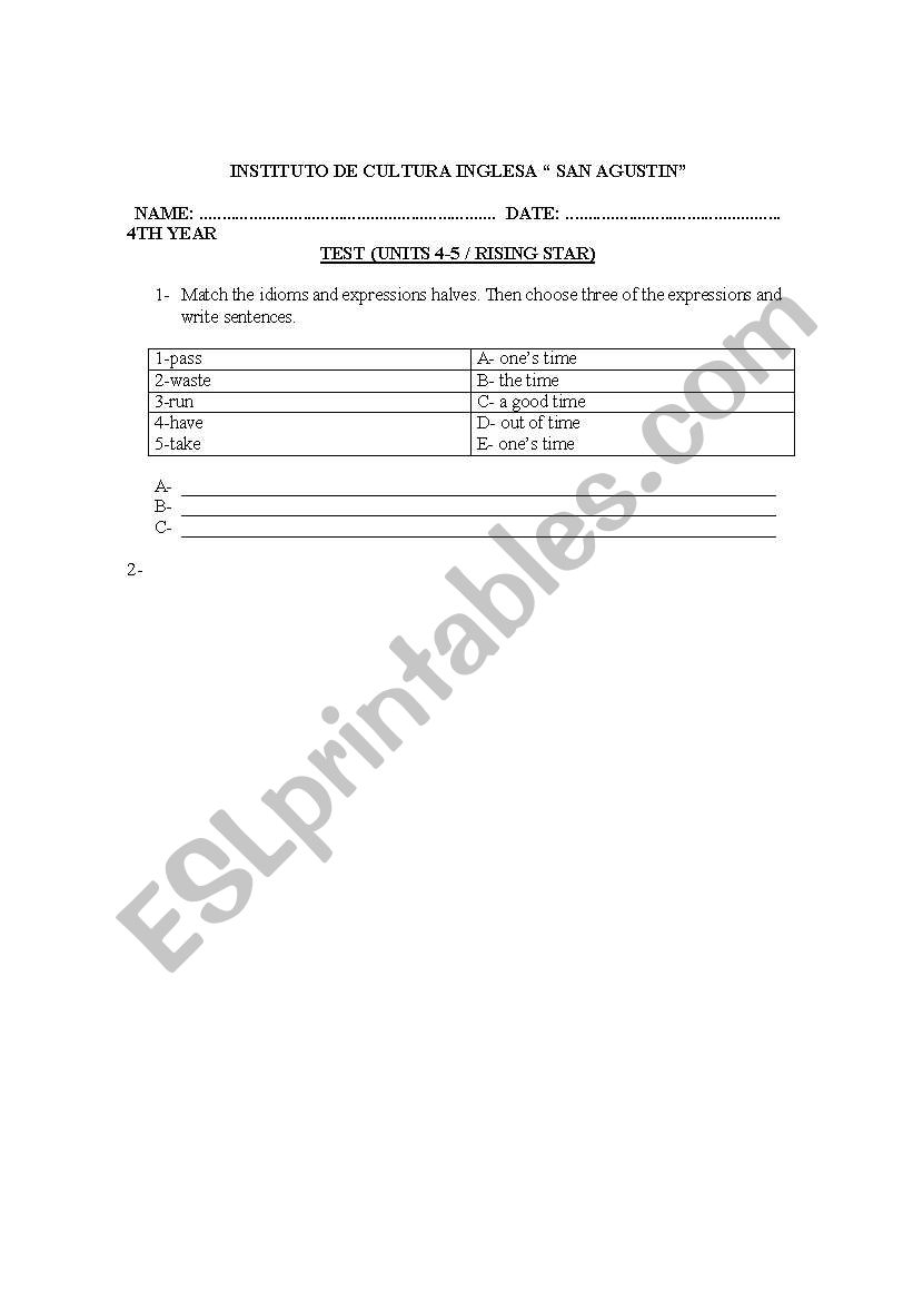 english test worksheet