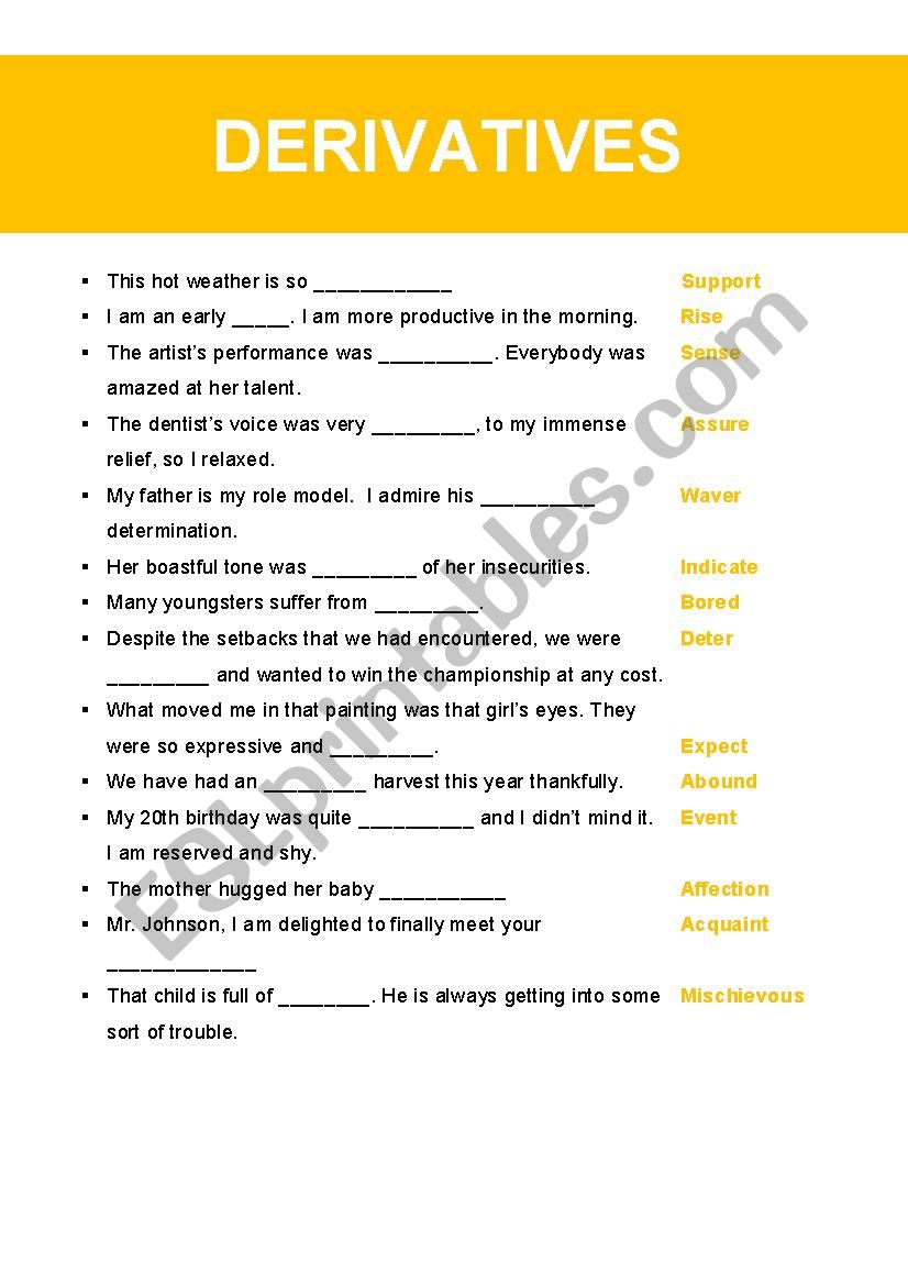 Derivatives worksheet