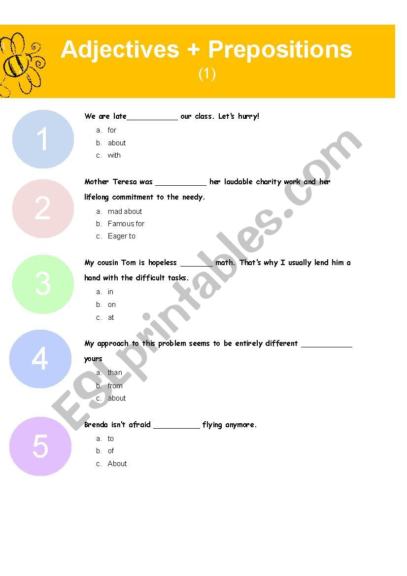 Adjectives + preposition 1 worksheet