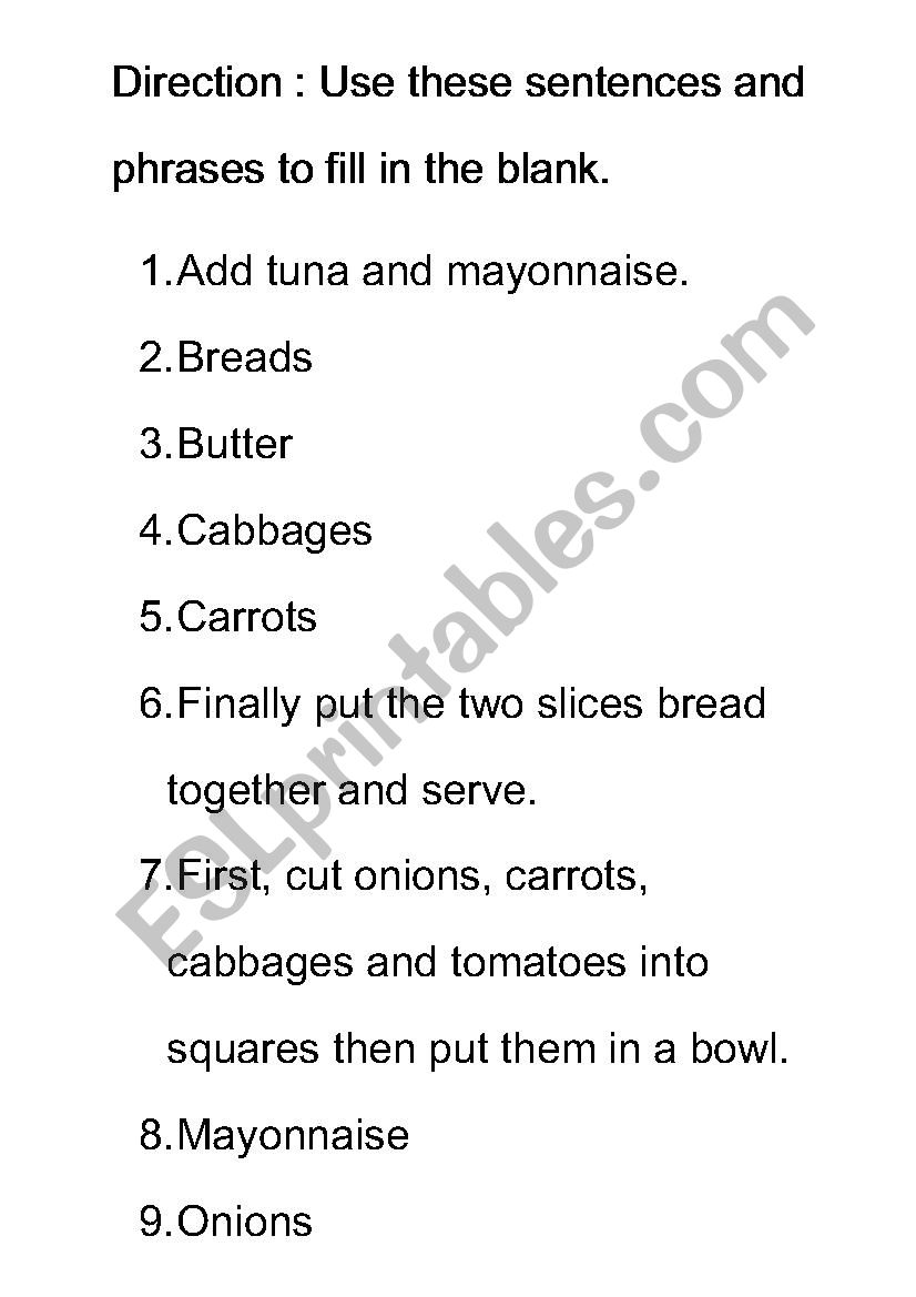 How to make a tuna sandwich worksheet