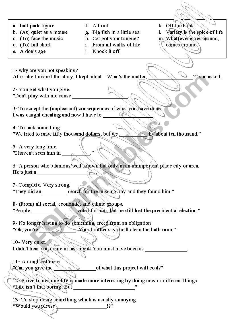 Idioms worksheet