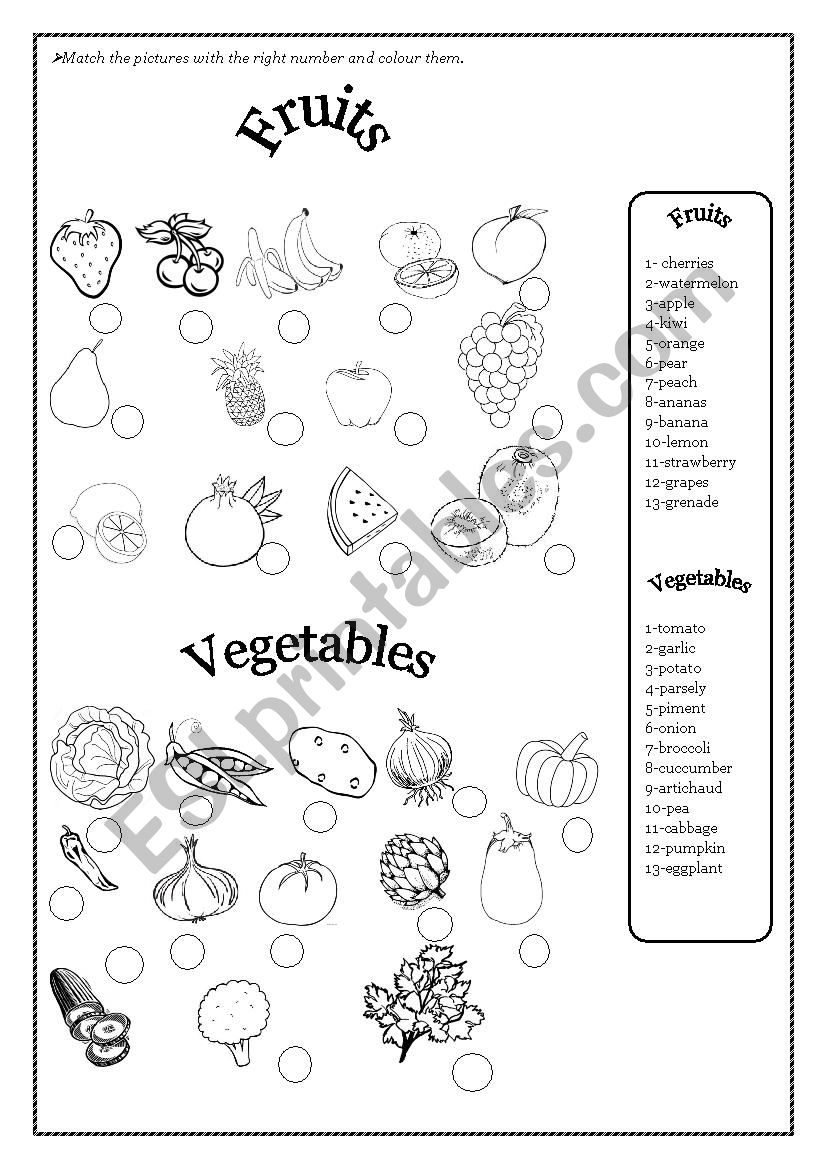 fruits and vegetables worksheet