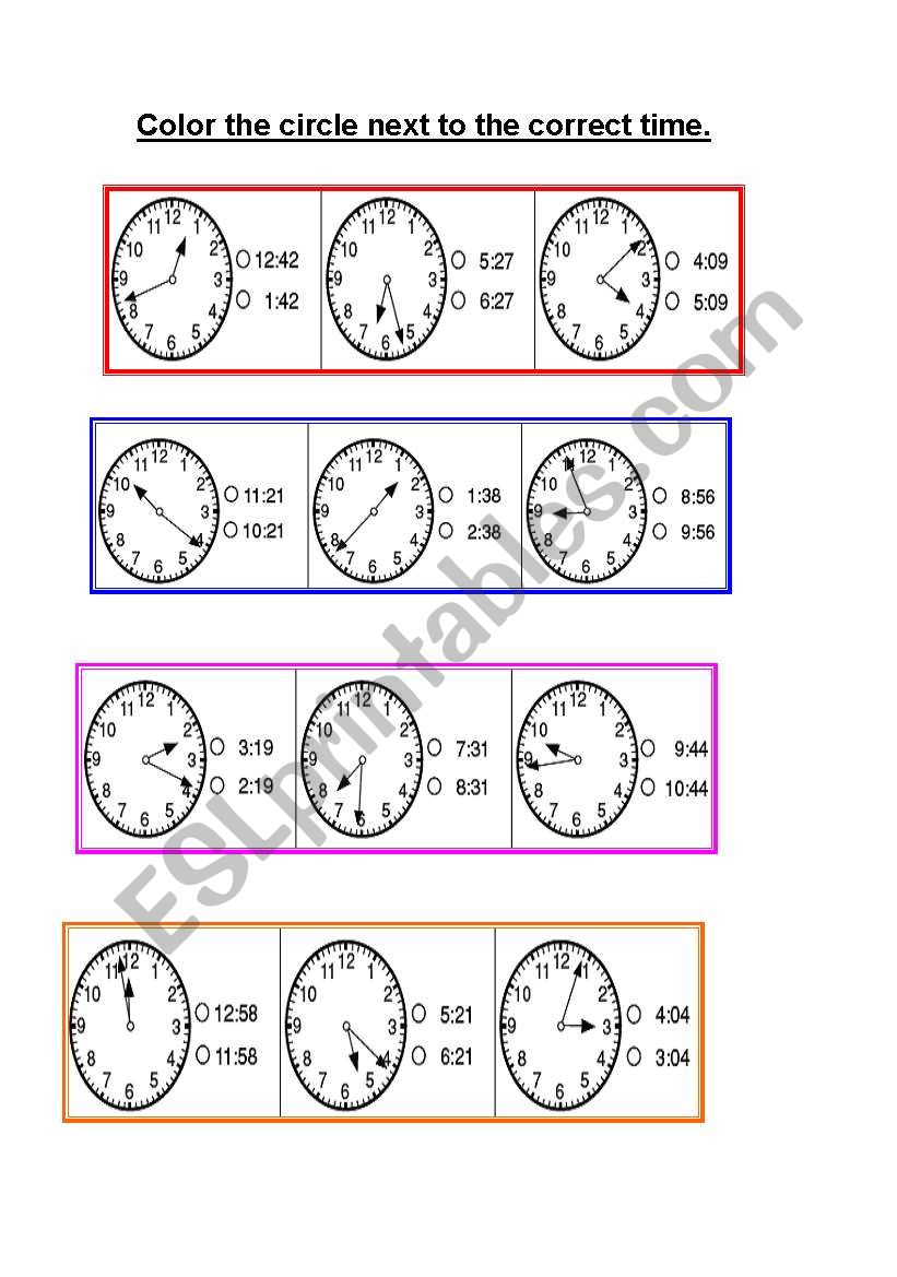 Color the circle next to the correct time.