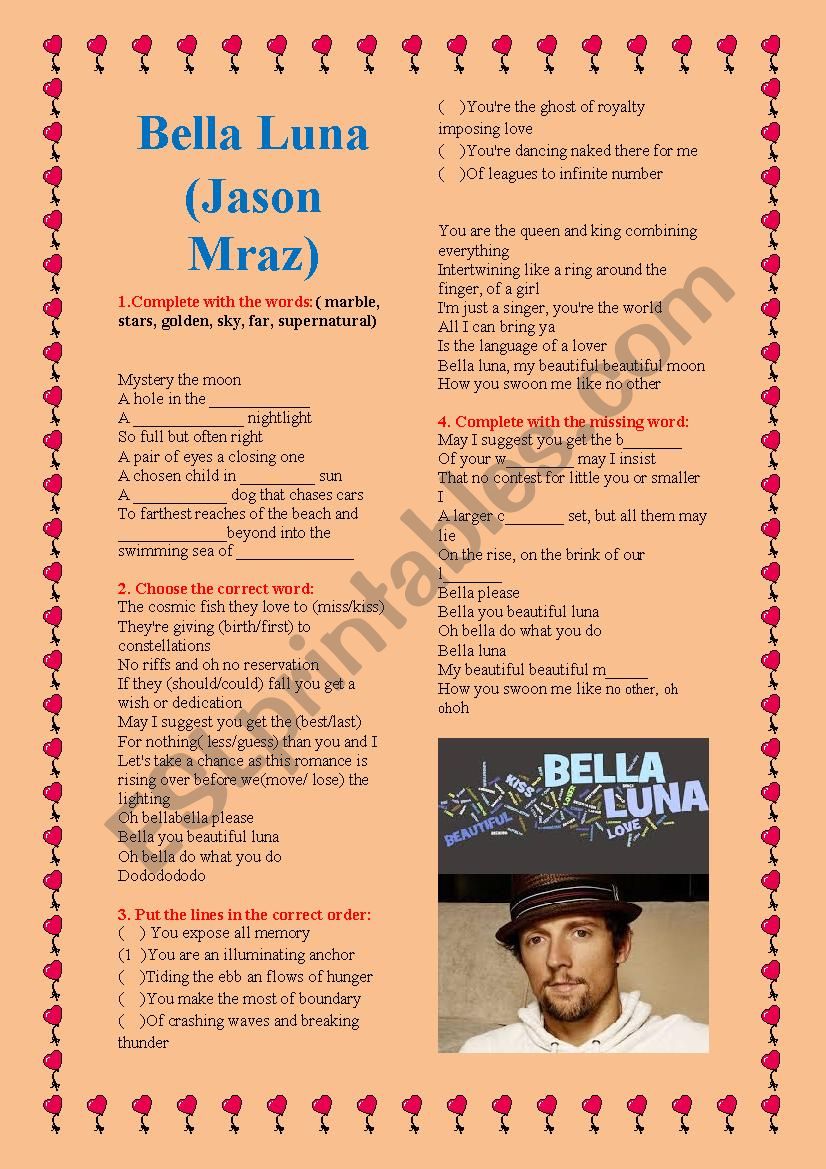 BELLA LUNA (JASON MARZ) worksheet