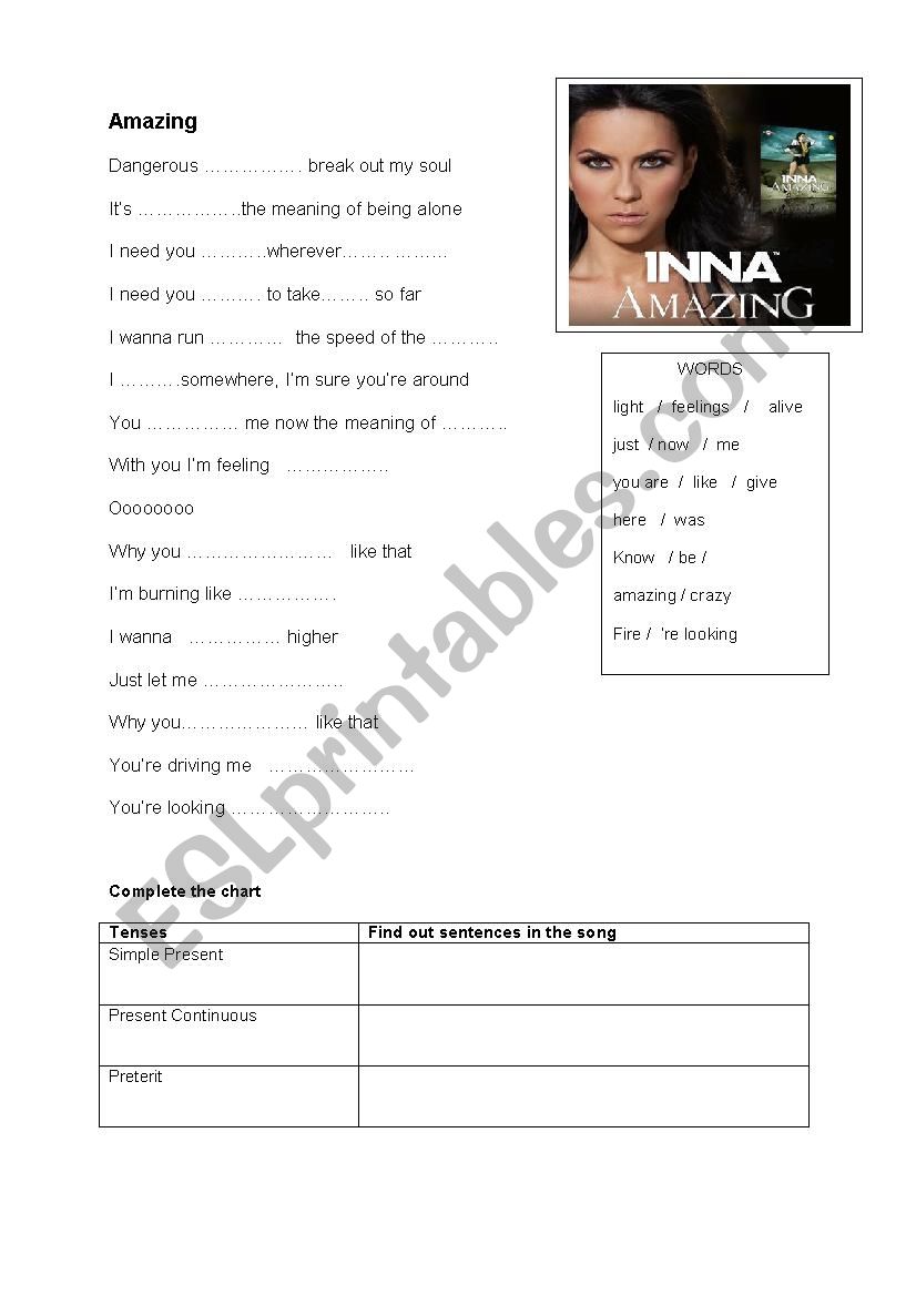 Amazing by Inna worksheet