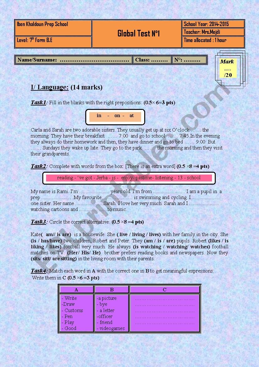 End of term test n 1 2014-2015