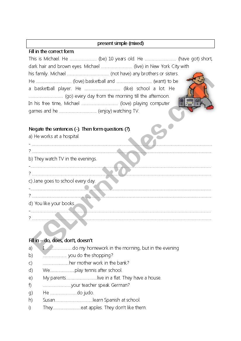 present simple  worksheet