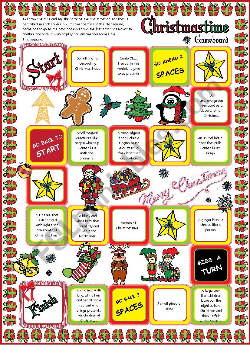 Christmas BOARDGAME (Elementary) - ESL worksheet by Chadelel