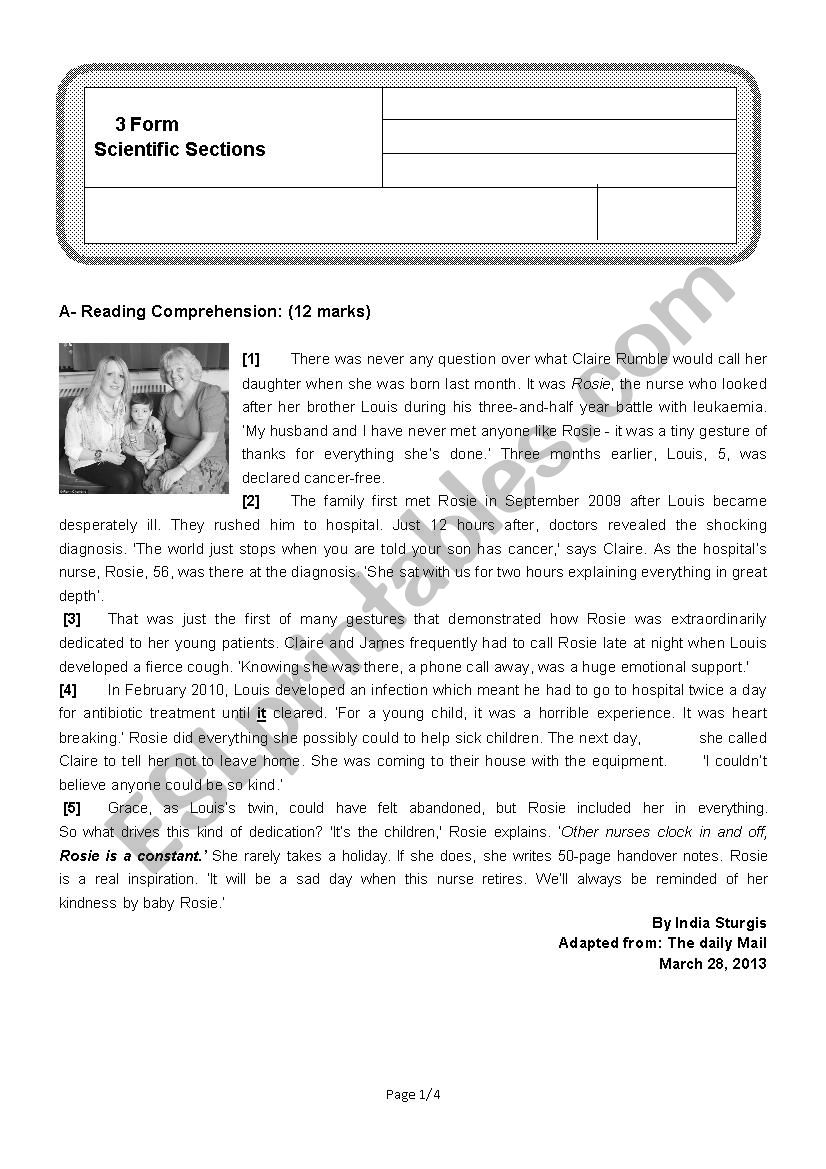 full term test 1 3rd form Science students (Sfax 1 Unified test)