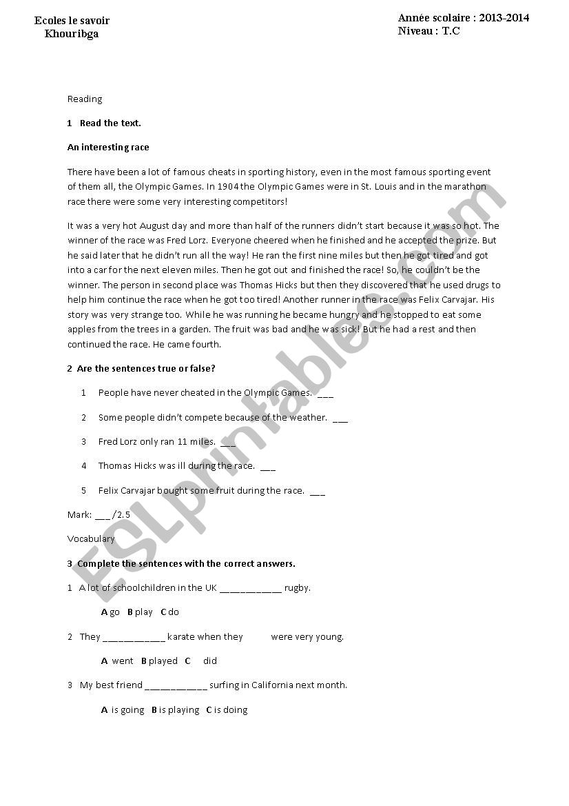 reading comprehension assignment