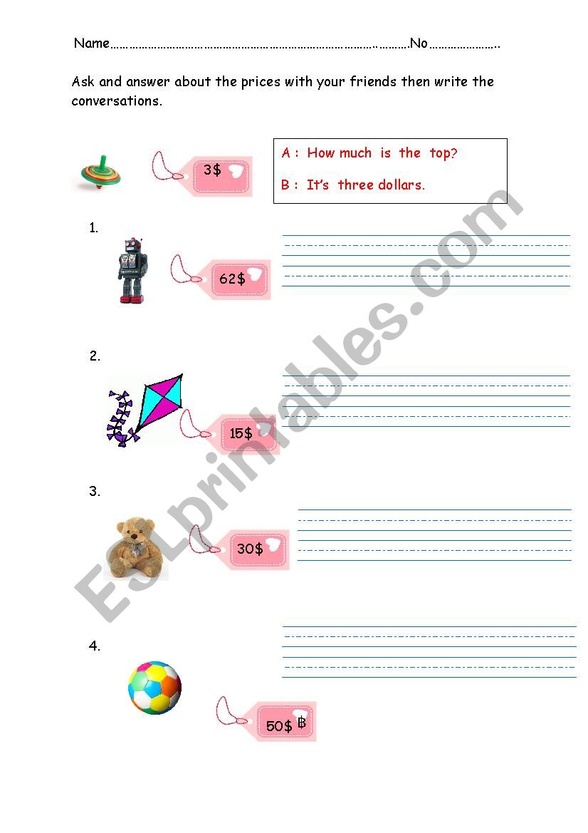 Prices conversations worksheet