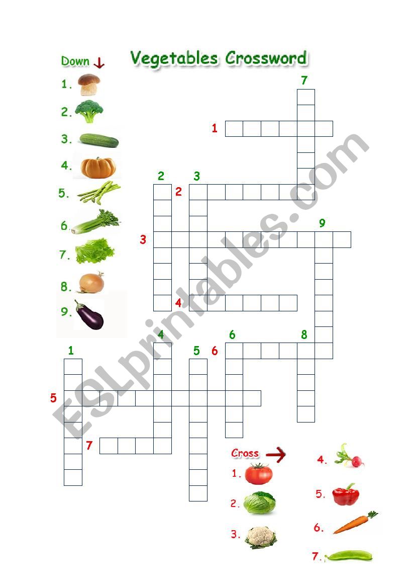 vegetables crossword worksheet