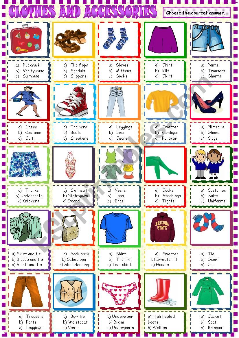 Clothes multiple choice activity