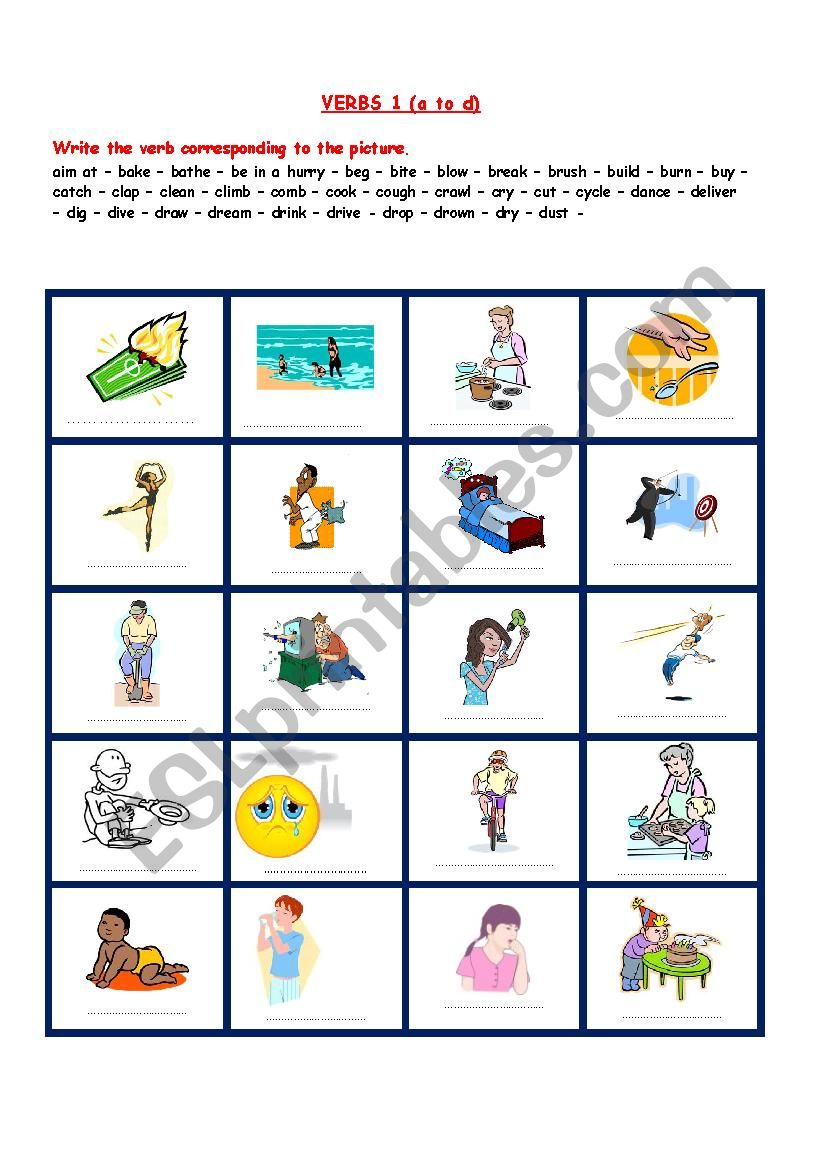 VERBS 1 (from a to d) worksheet