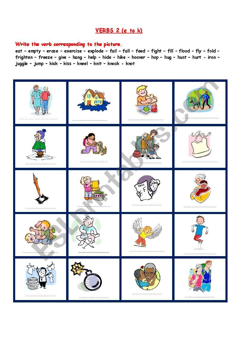 VERBS 2 (from e to k) worksheet