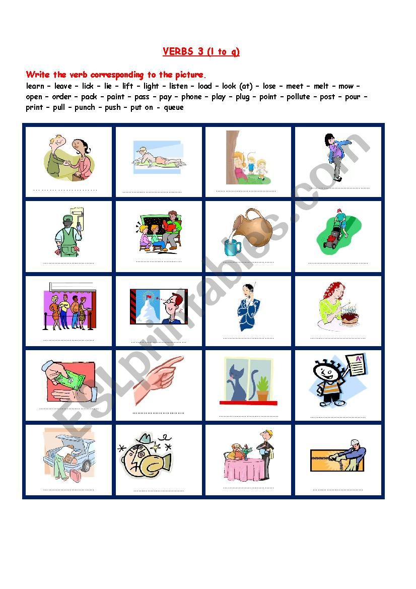 VERBS 3 (from l to q) worksheet