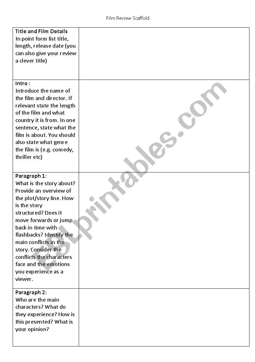 Film Review Scaffold worksheet