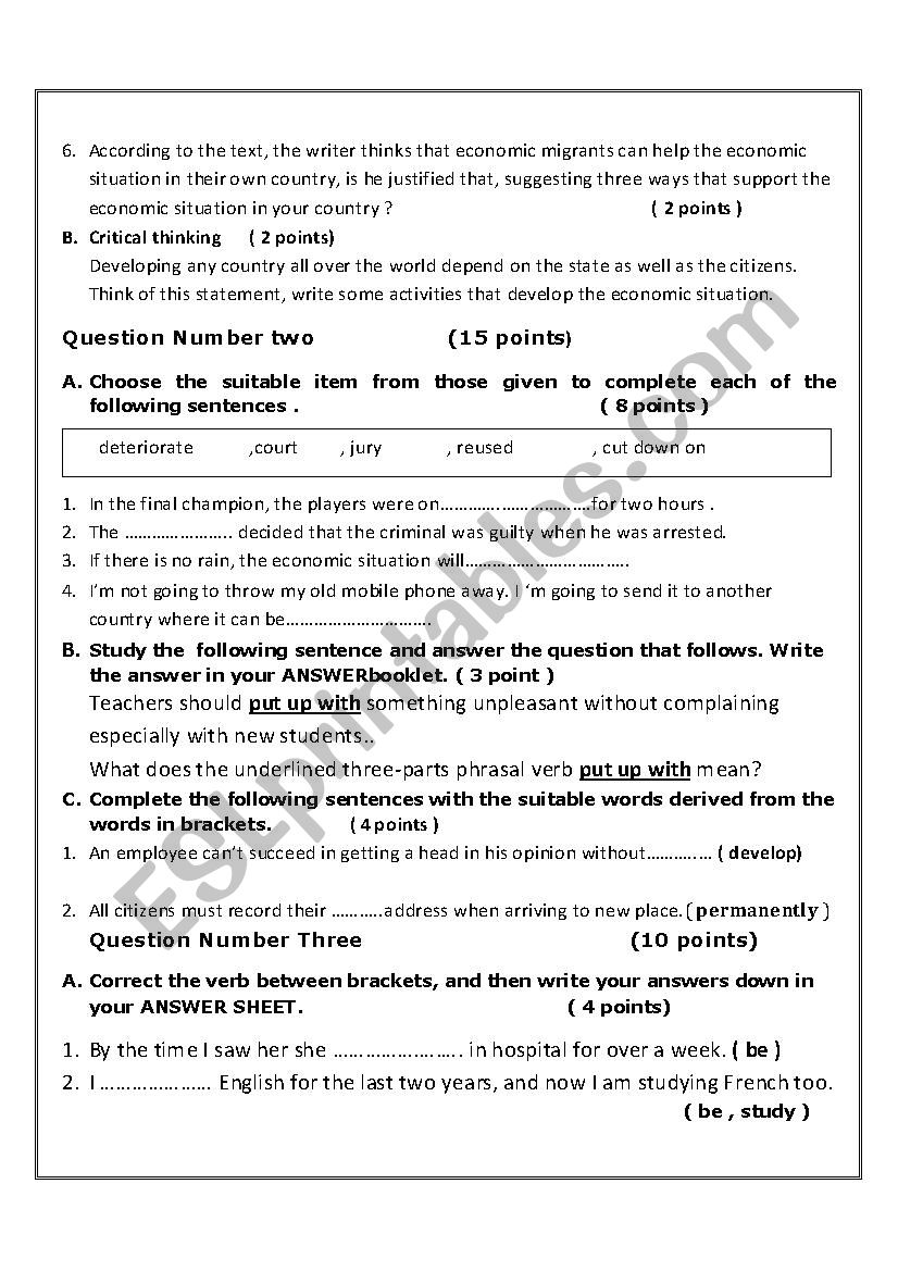 first semester exam worksheet