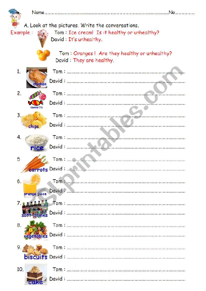 Healthy or Unhealthy Food. worksheet