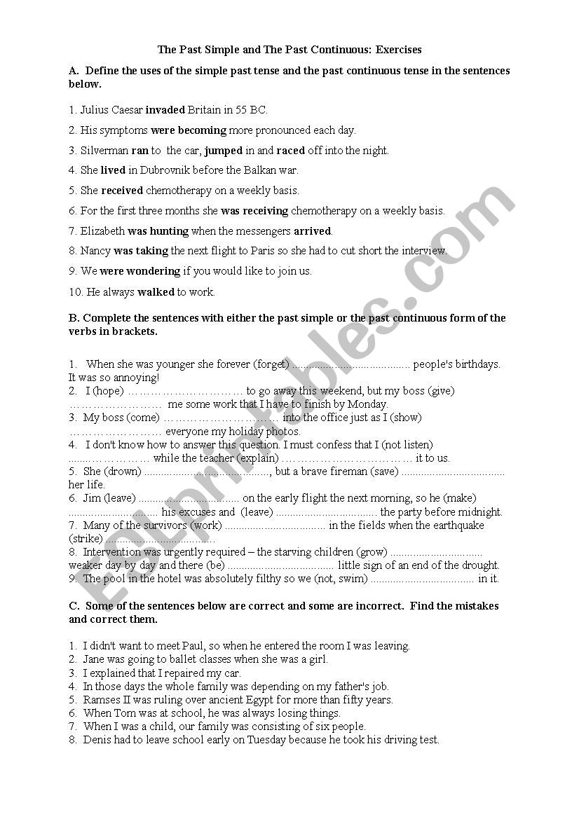 The Past Simple and The Past Continuous worksheet