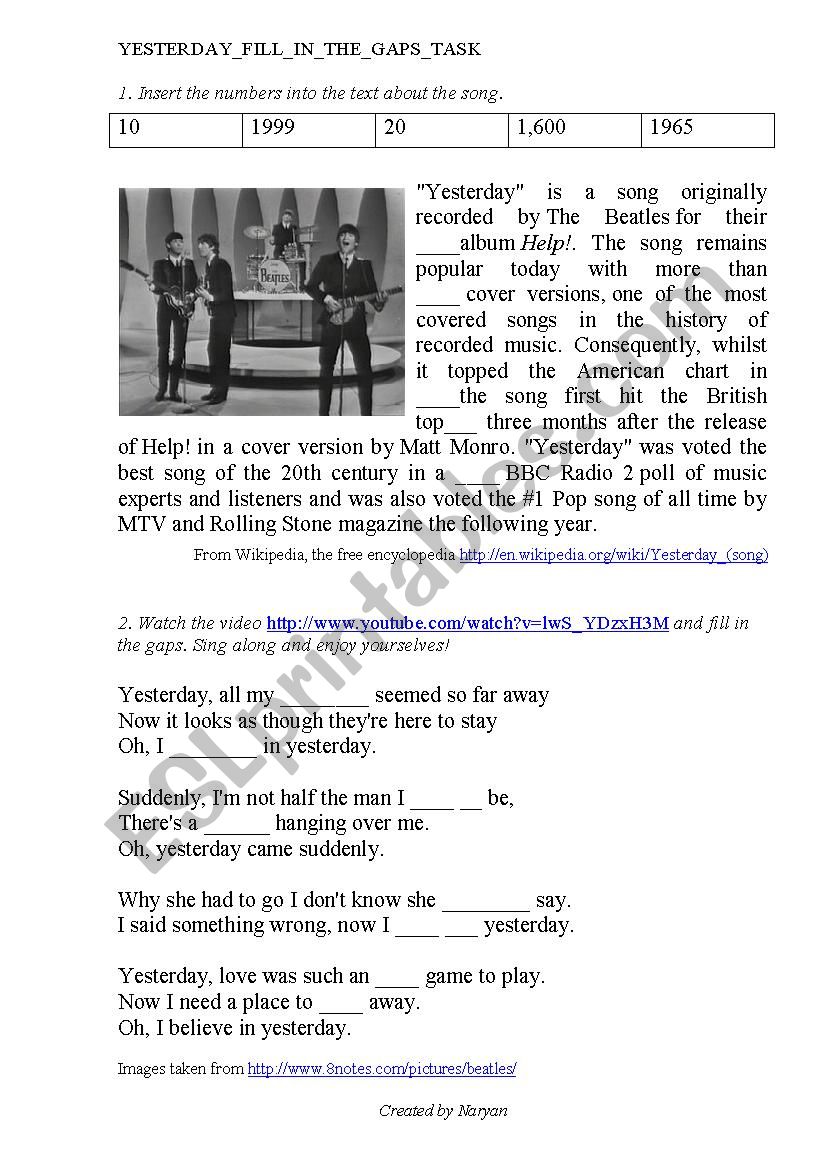 the beatles worksheet