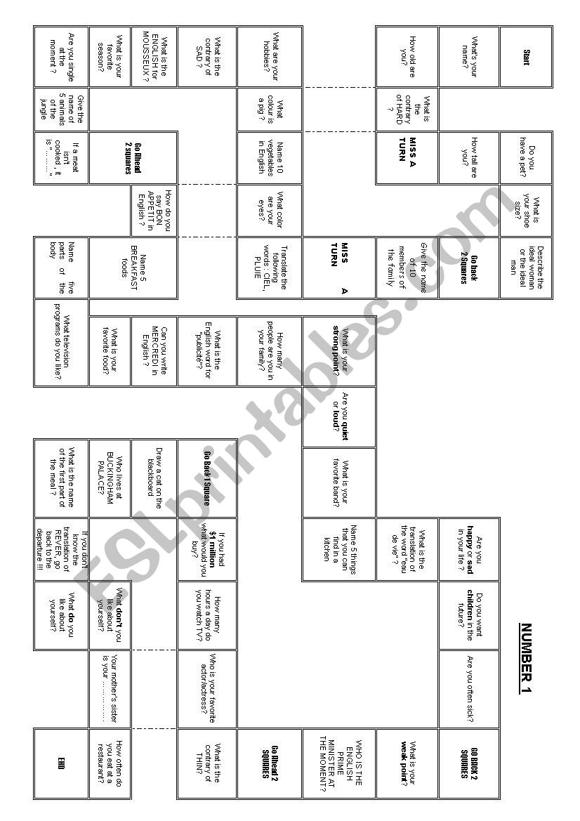 SPEAKING BOARD GAME worksheet