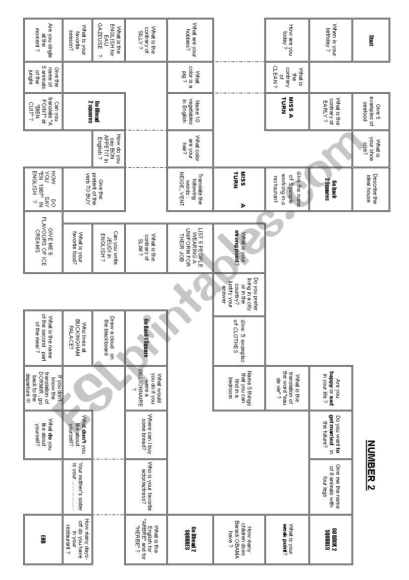 SPEAKING BOARD GAME worksheet