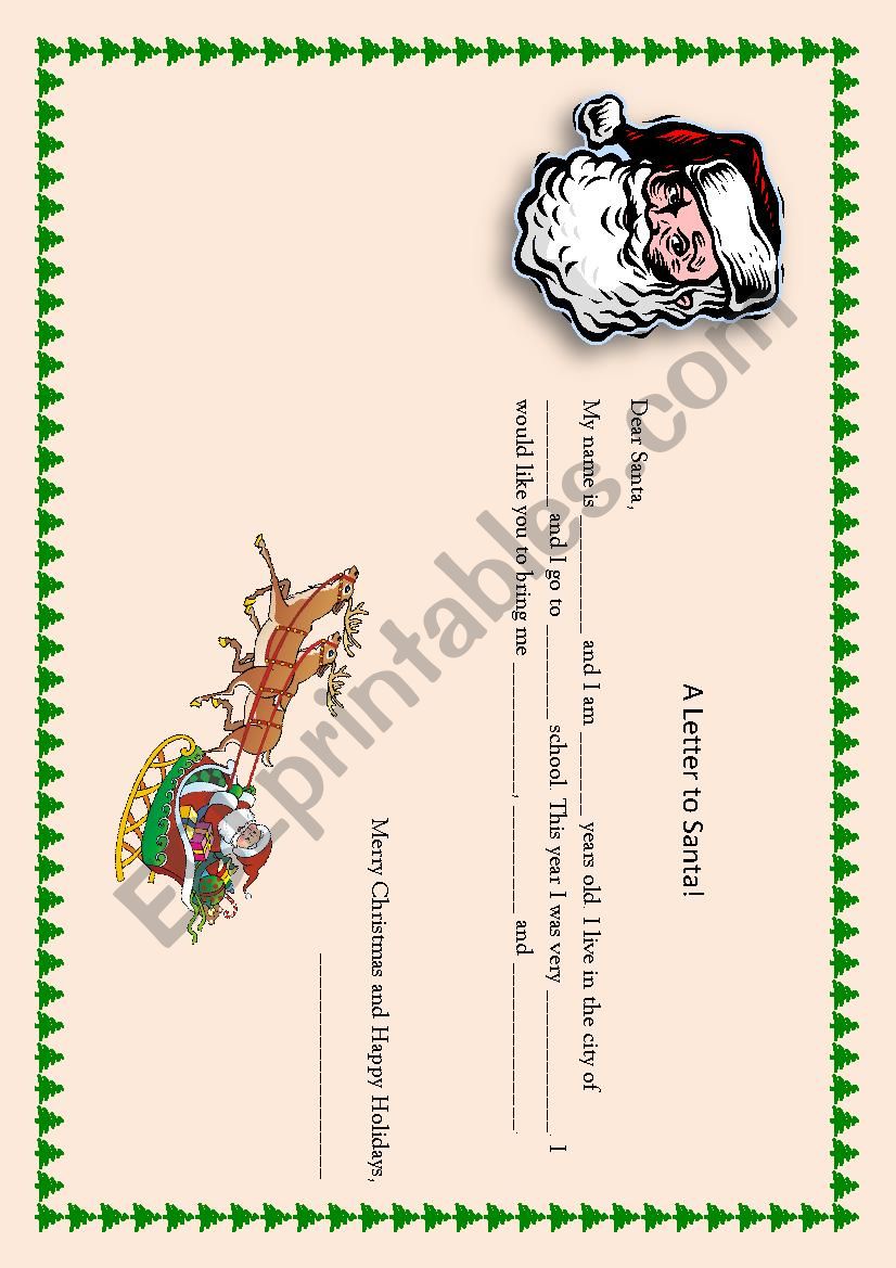 Letter to Santa Claus worksheet