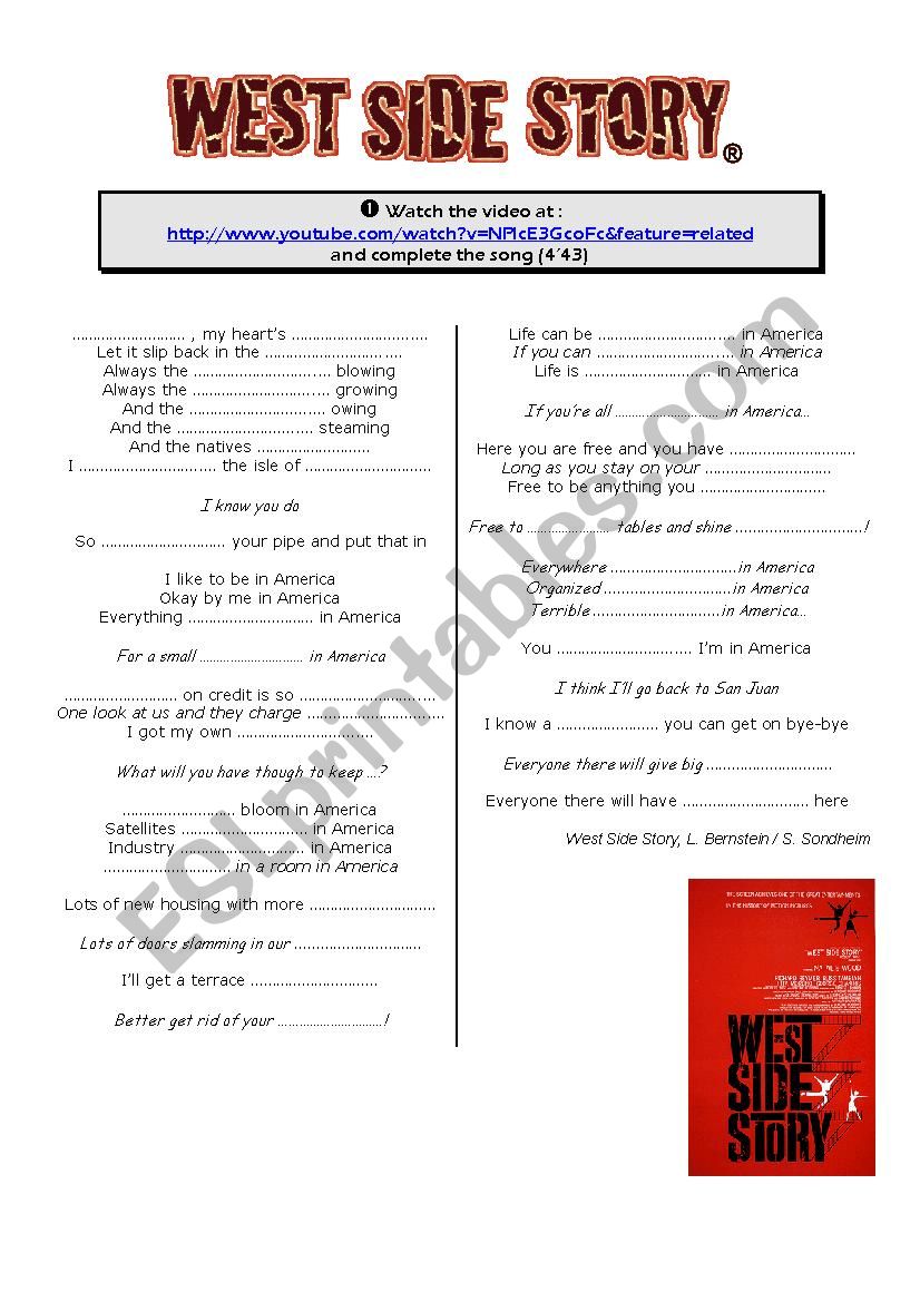 WEST SIDE STORY WEBQUEST worksheet