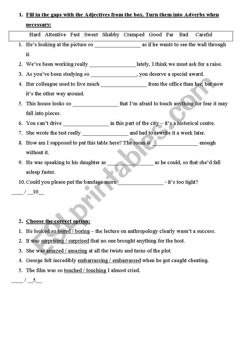 Adjectives Adverbs worksheet