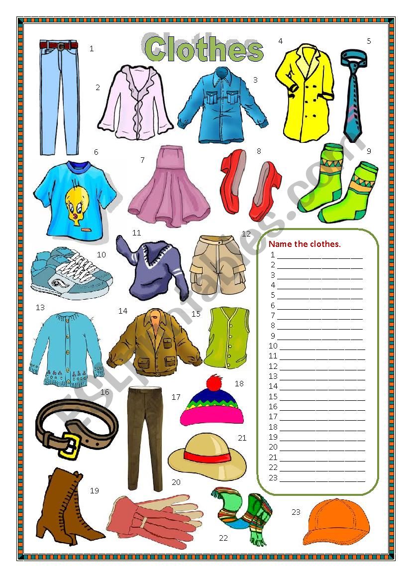 Clothes (worksheet) - ESL worksheet by james32