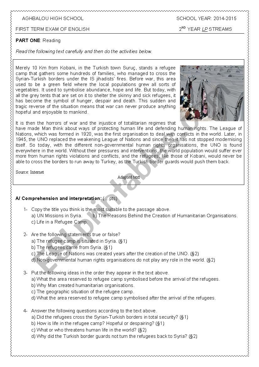 First Term Exam of English - Level 2 (LP-streams)