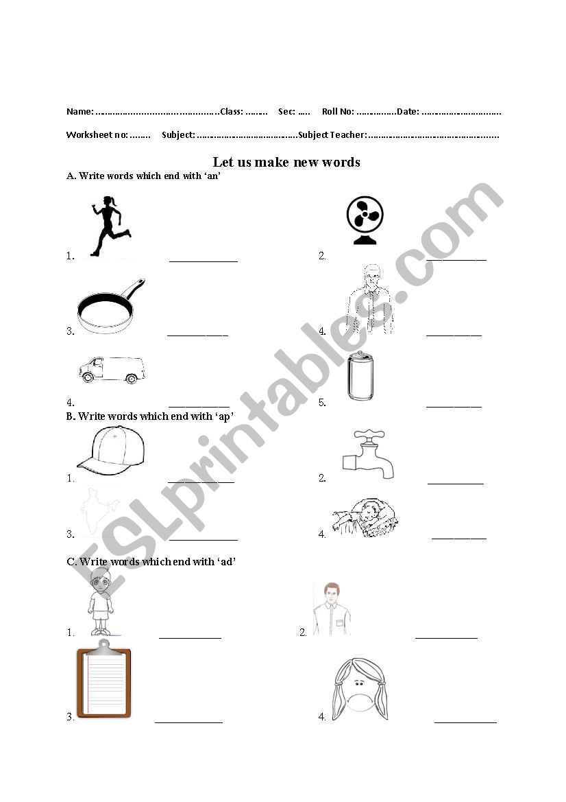 Making new words worksheet