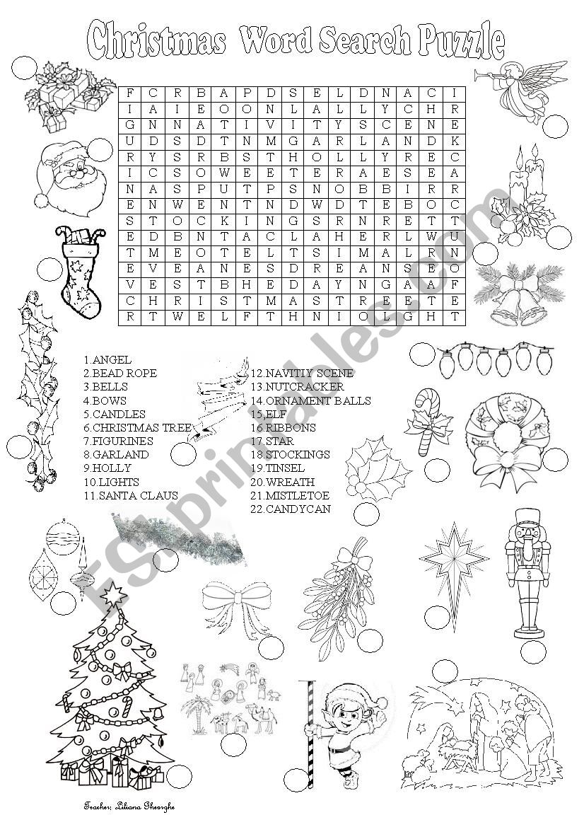 Christmas wordsearch worksheet