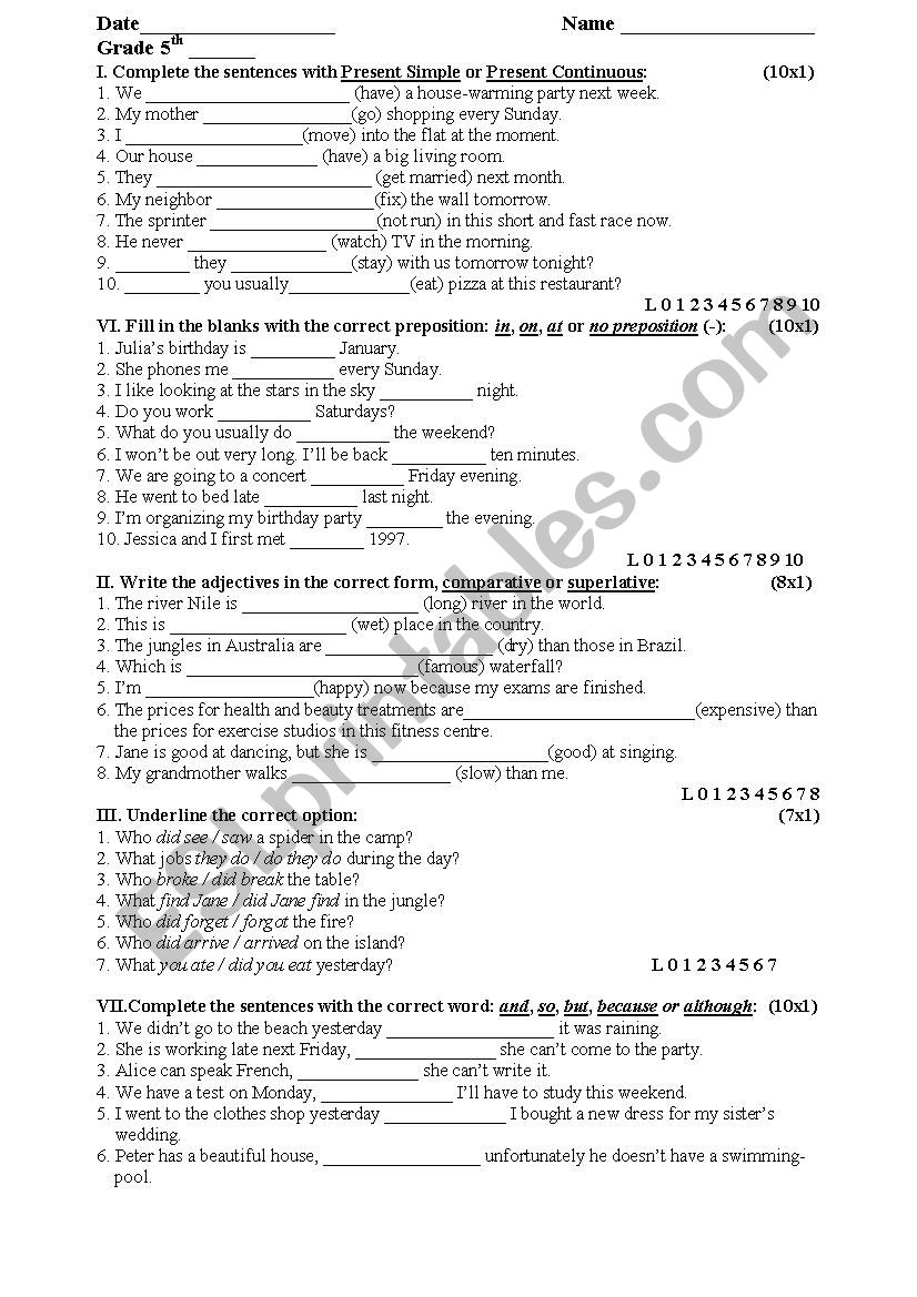 TESTING GRAMMAR worksheet