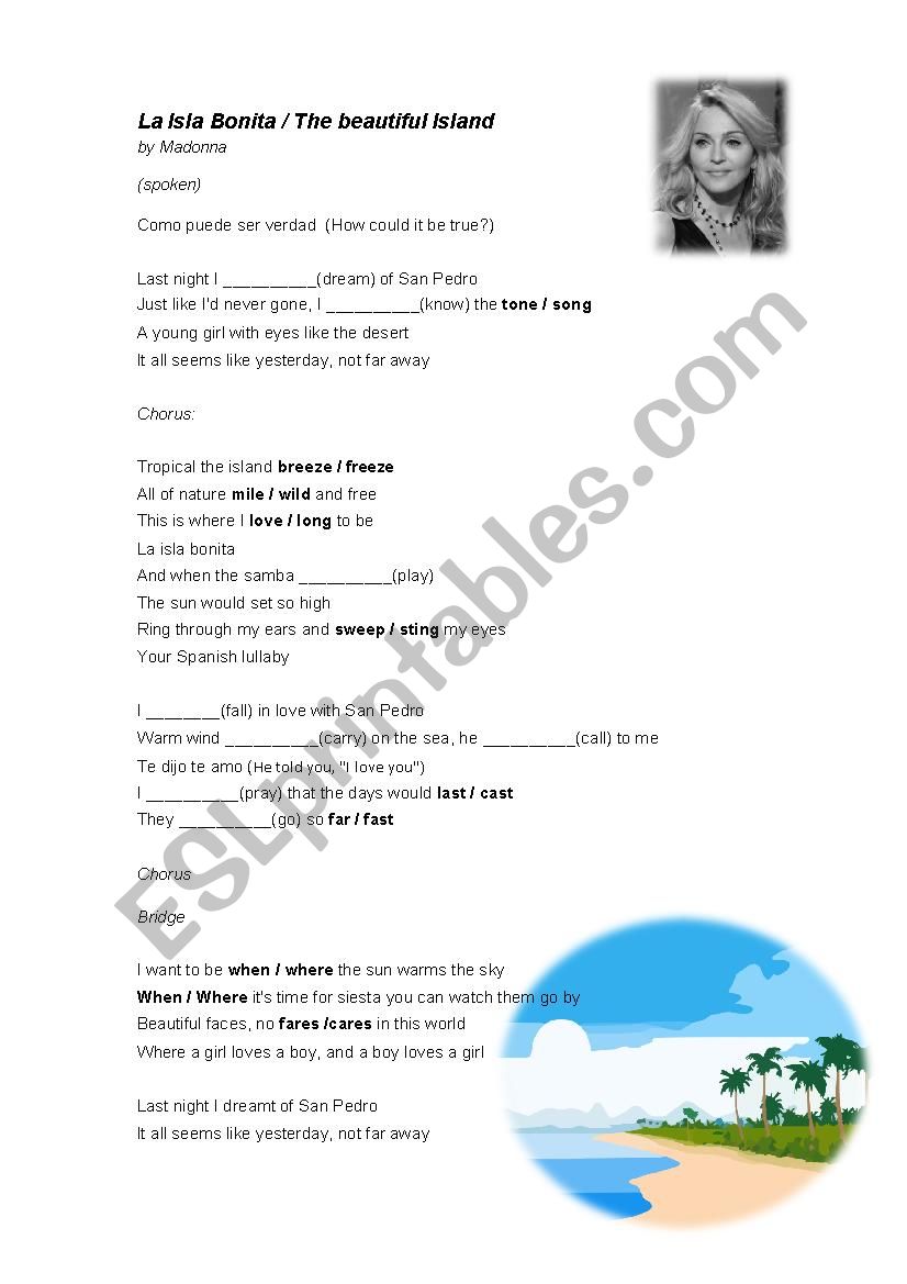 La Isla Bonita - Madonna worksheet