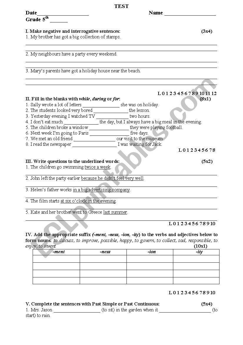 TEST worksheet