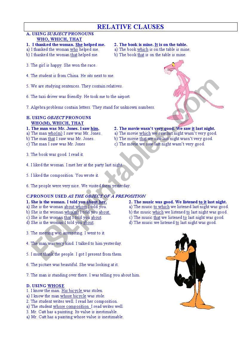 relative clauses worksheet