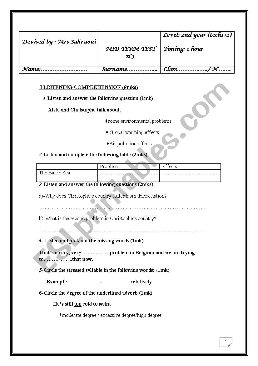 mid term test n 3 ( scientific branch)