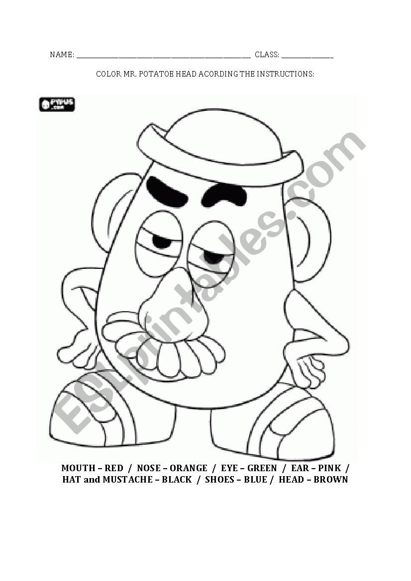 Mr Potato Head worksheet