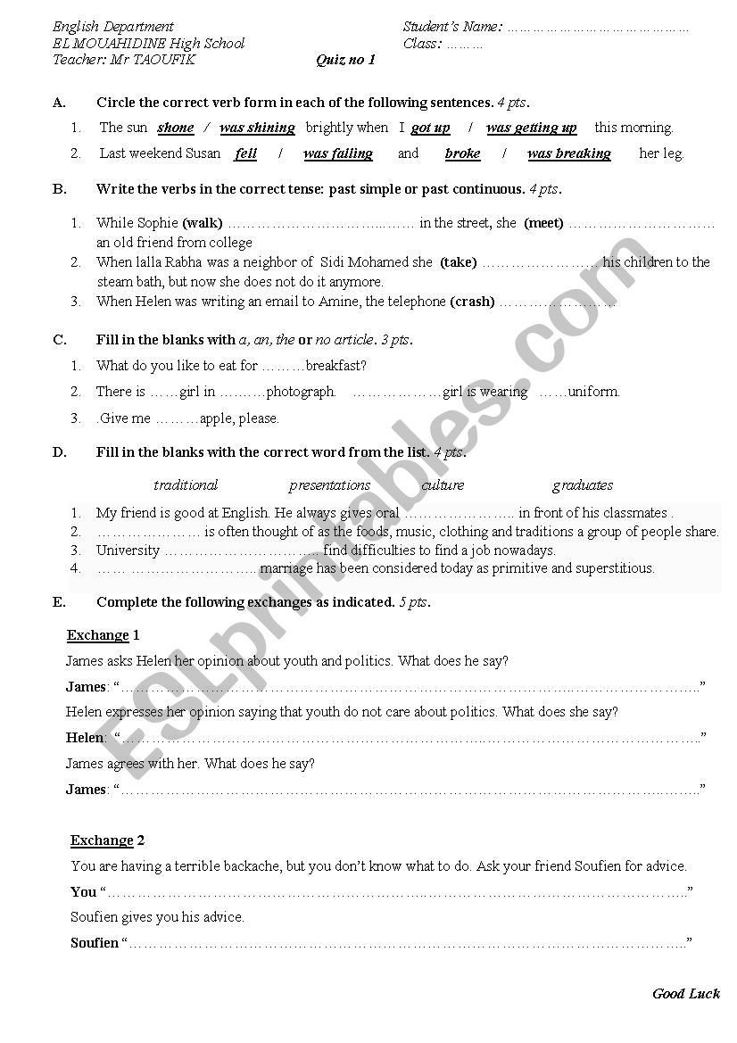 QUIZ worksheet