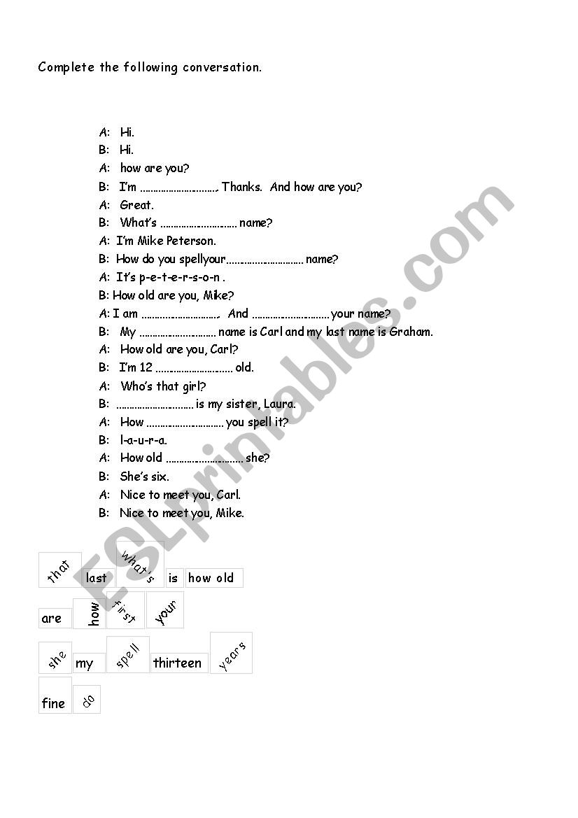 Complete the conversation worksheet