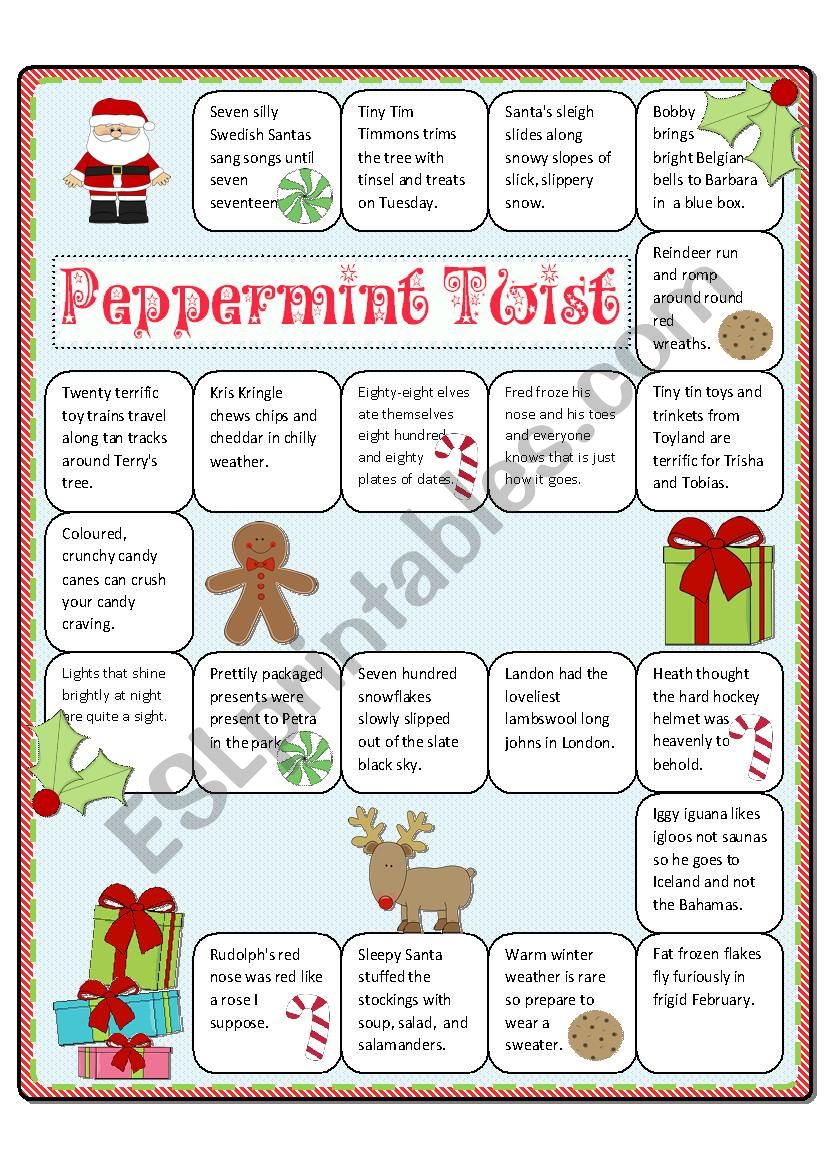 Peppermint Twist Tongue Twister Boardgame and Memory Cards