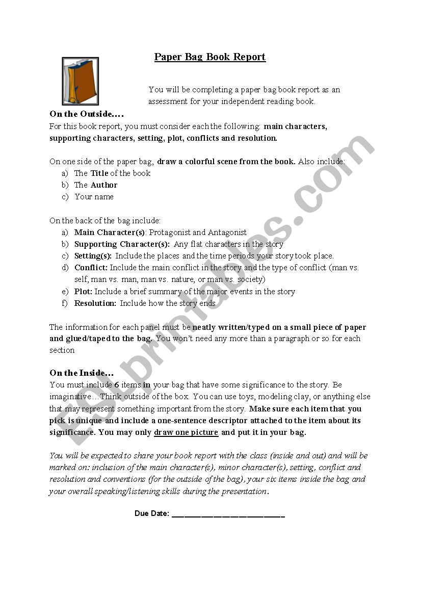 Paper Bag Book Report worksheet